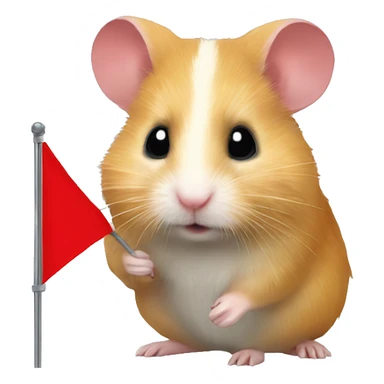 Blonde Syrian hamster with a red flag sticker