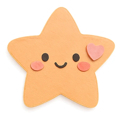 Cute pastel orange star with a tiny pastel heart, no limbs, full body, transparent background, in kawaii paper craft style. sticker
