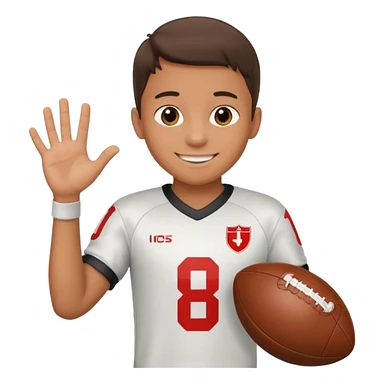 a boy having a football ball next to his hand wearing a football jersey sticker