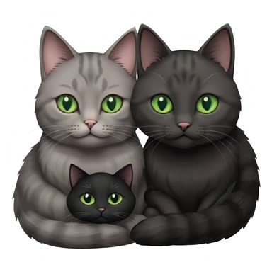 1 regal looking grey cat with pastal green eyes and 1 black with green eyes cat cuddling sticker
