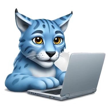 A blue lynx with a laptop sticker