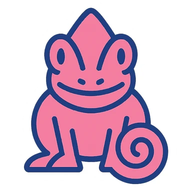 pink chameleon facing the camera, minimalist logo style sticker