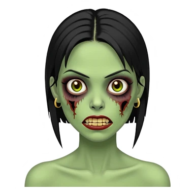 Faça uma zombie mulher bonita verde com olhos castanhos cabelos pretos liso com estilo y2k e com dentes de ouro sticker