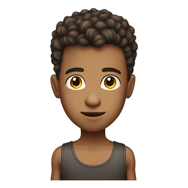 Boy with shaved hair on the sides and curly hair on top, dark brown eyes, wearing tank top sticker