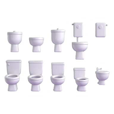 group of classic toilets with tanks in 3D emoji style sticker