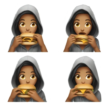 Amy in hoodie eating burger sticker