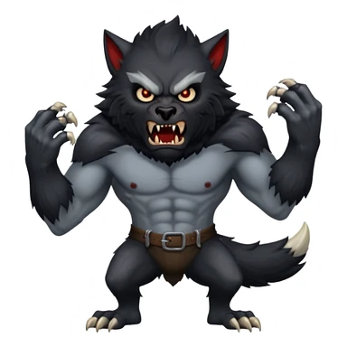 Create an emoji of Werewolf half bodied till waist sharp nails angry face black sticker