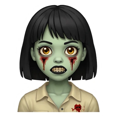 Lightskin girl gothic zombie with black hair with bangs and black teeth sticker