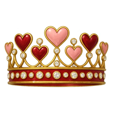 heart crown with a red base, hearts in deep red and rose enamel, sparkling gems sticker