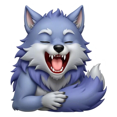 Cinematic Cute Yawning Werewolf Portrait Emoji, with a cuddly, miniature lupine form in soft moonlit grays and silvers, head leaning back in a big, adorable yawn that reveals a few fuzzy teeth, simplified yet irresistibly charming, highly detailed with a soft glowing outline that captures the drowsy, playful essence of a werewolf mid-nap! sticker