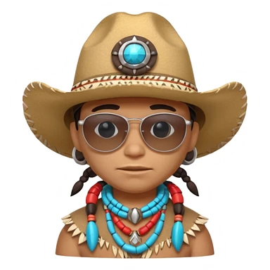 cute Indigenous tribal character portrait, head and shoulders only, cowboy hat, sunglasses, tribal accessories, confident expression, 3D cartoon, mobile game icon style, clean background, no text, no watermark
 sticker