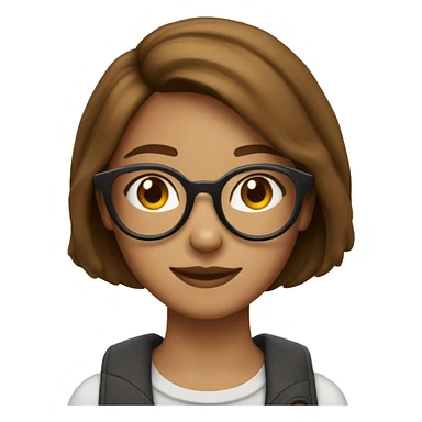A 22 years old girl, with brown short bob hiar, and a cat  bolonde eyeglass frame  sticker
