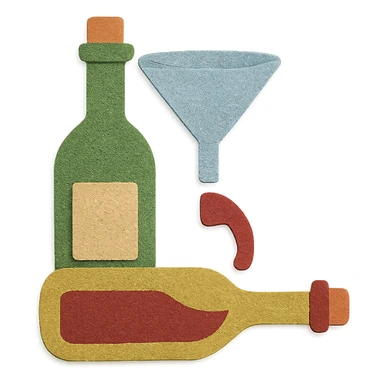 icon representing the 'bottling' step in wine making process, paper craft style sticker