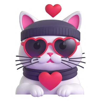 cat wearing a beanie and heart-shaped sunglasses sticker