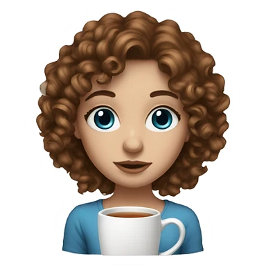white skin girl brown curly hair blue eyes sipping tea from mug sticker