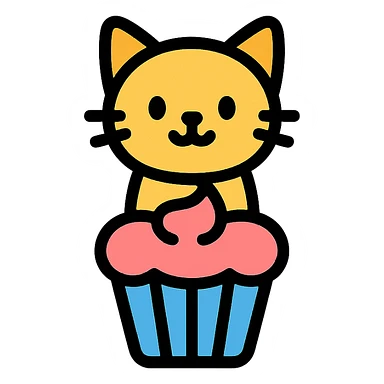 color outline icon style cupcake with a cat sticker