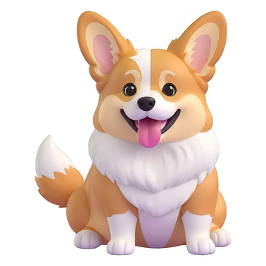 cool redhead tri color corgi, sitting, tongue out, fluffy fur, white, tan, and black markings sticker