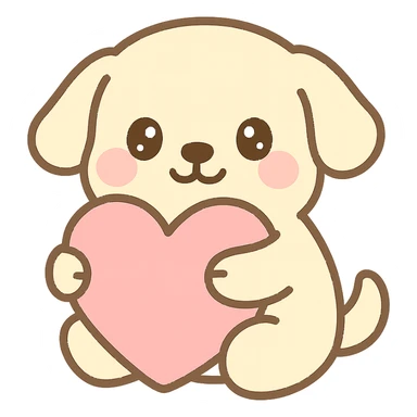 happy cream-colored retriever cuddling lovely pink heart-shaped pillow, adorable sticker