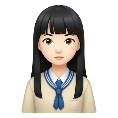 young Asian girl in school uniform, long straight black hair with straight bangs sticker