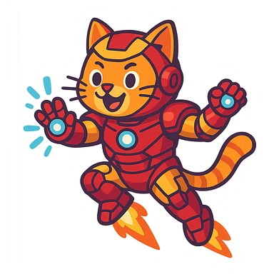 a cat dressed as Iron Man, in a fun and dynamic pose, detailed armor, vibrant colors sticker