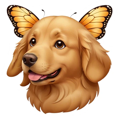 a golden retriever with a butterfly on nose sticker