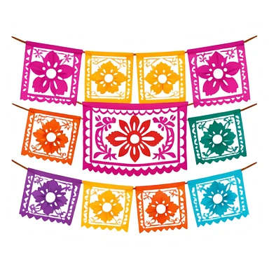 colorful papel picado Mexican banner decoration sticker