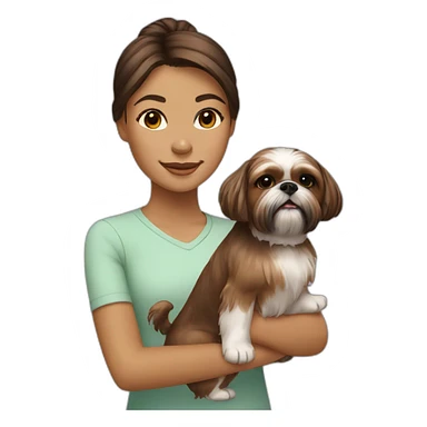 girl with a small all brown shih tzu dog sticker