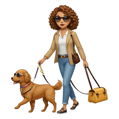 curly hair Woman walk with dog sticker