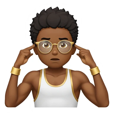 black boy athlete in stringer with gold glasses frustrated pulling hair sticker