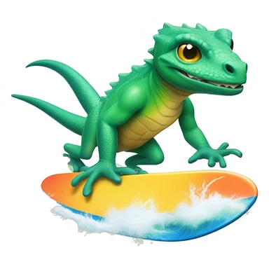 Create an image of a lizard 🦎 riding on a surfboard 🏄 in the ocean 🌊. The lizard should look like it's having fun, with a cool and playful vibe sticker