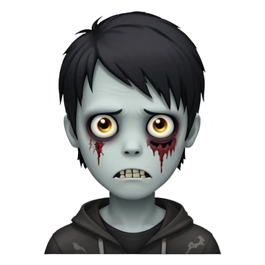 spooky zombie boy, black medium-long hair, emo and shaggy, creepy expression sticker
