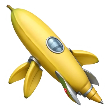 a banana holding a small banana while sitting on a rocket sticker