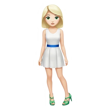 Prince, black hair, body, legst, blue eyes, woman blonde hair, green eyes, sexy white short sleveless dress, shoes sticker