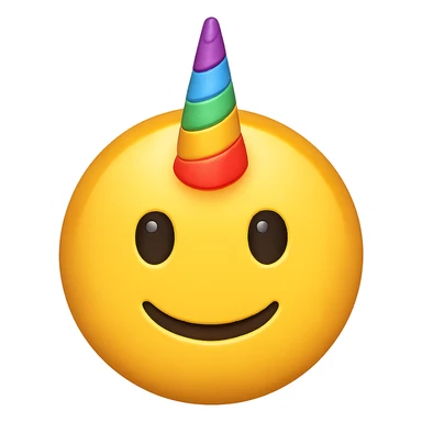 yellow face with rainbow unicorn horn, digital illustration emoji sticker