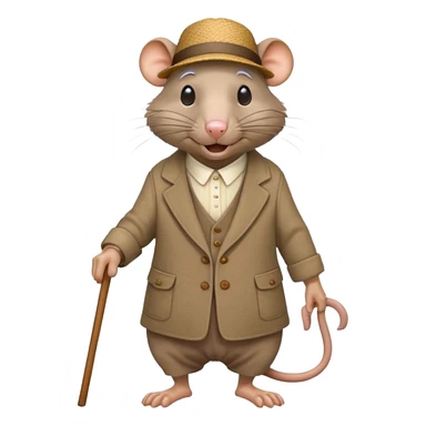 Old rat with wrinkles, happy, with old clothes and a cane  sticker