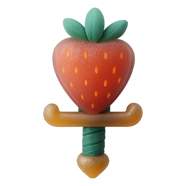 Make this strawberry sword look more 3D with depth and shading, keeping it playful and vibrant, with no background. sticker