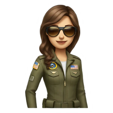 young long brown hair female Boing airplane Commander with sun glasses sticker