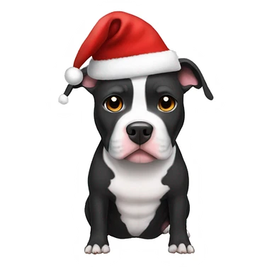 Black and white pit bull with a Santa hat and costume on sticker