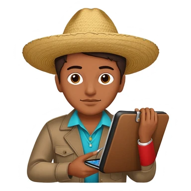 person with digital toolkit, digital and tech vibes, normal colors, mexican, sticker