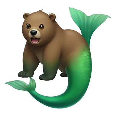hybrid creature that has head and body of a brown bear and the green tail of a mermaid (merbear) sticker