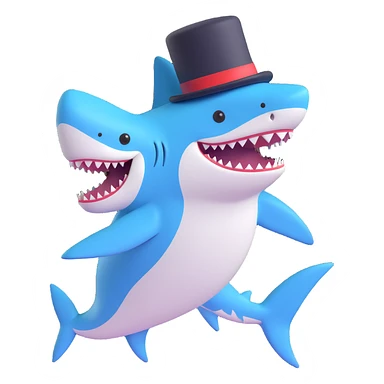 playful and charming full body shark wearing a top hat sticker