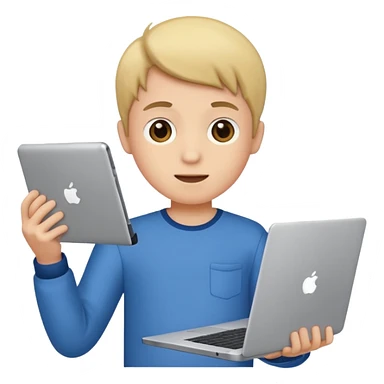 a boy holding a laptop sticker