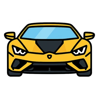 Lamborghini car, front view, aggressive headlights, black and yellow accents sticker