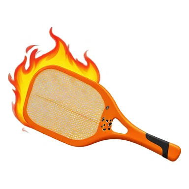 Flames and a pickleball coming off a contemporary Pickleball paddle with no holes in it.  sticker