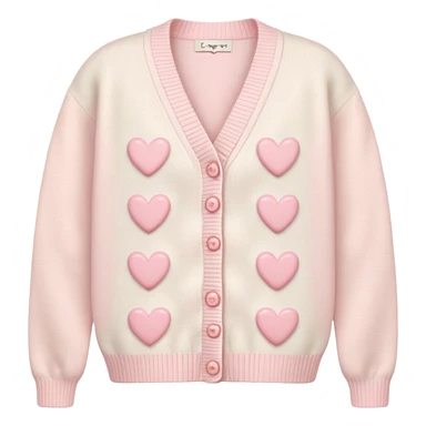 Ivory cardigan with light pink hearts and heart-shaped pastel pink buttons  sticker