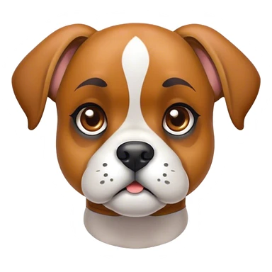 Cinematic Cute Fawn Boxer dog Portrait Emoji, Head tilted playfully and inquisitively, with a glossy fawn Fur highlighted by a white muzzle and chest, round, sparkling brown eyes filled with curiosity, Simplified yet irresistibly adorable features, highly detailed, glowing with a warm, friendly glow, high shine, affectionate and lively, stylized with a touch of whimsy, bright and endearing, soft glowing outline, capturing the essence of a mischievous yet loving pup, so playful it feels like it could bound out of the screen and into your arms! sticker