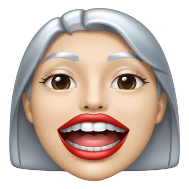 Chrome silver lips emoji, glossy metallic texture, iOS emoji style, smooth reflections, bold but minimal design, centered, silver mouth. all silver sticker