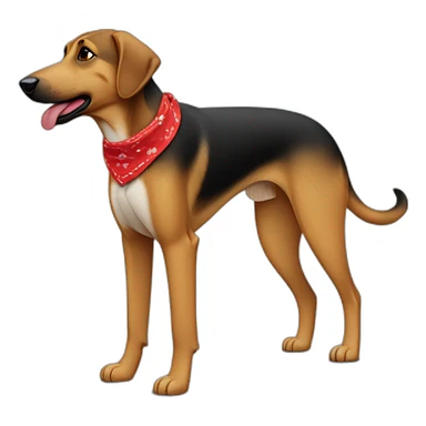 75% Coonhound 25% German Shepherd mix dog wearing small plain red bandana side view full body left facing sticker