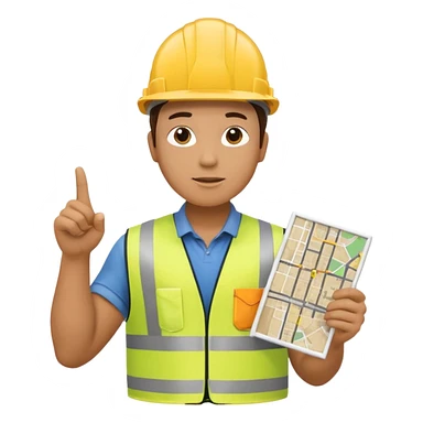 Worker pointing at construction site map sticker