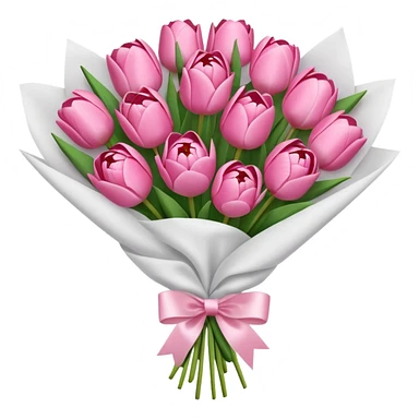 Bouquet of pink flower like tulips and rose and peony wrapped in white paper sticker